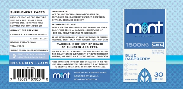 Mint wellness CBD blue Rasberry Tincture 30ml